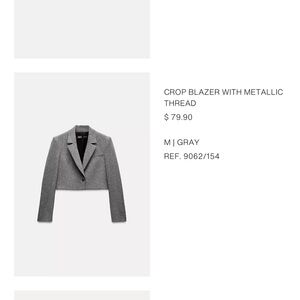 Zara Metallic Gray Crop Blazer